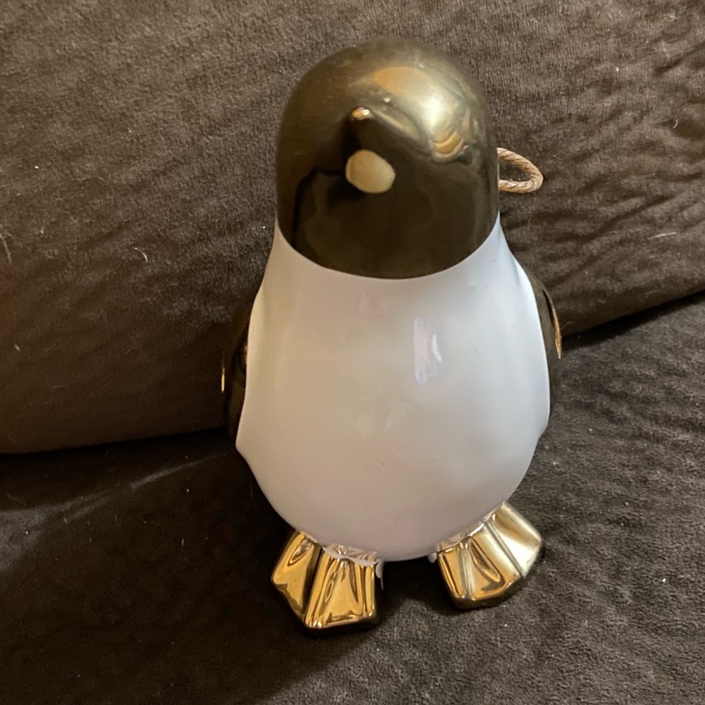 Gold/White Ceramic Penguin Figurine